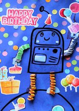 Verjaardagskaartje happy birthday robot