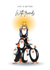 Vriendschapskaart met stapel pinguïns 