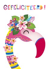 Vrolijke & kleurrijke verjaardagskaart met flamingo
