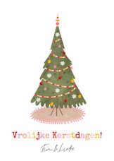 Vrolijke kerstkaart kerstboom pompoms piek illustratie