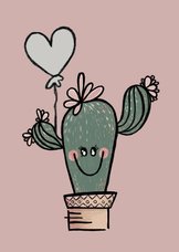 Vrolijke verjaardagskaart cactus met grijze ballon