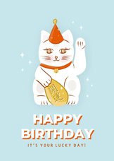 Vrolijke verjaardagskaart met lucky cat