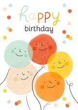 Vrolijke verjaardagskaart smiley ballonnen en confetti
