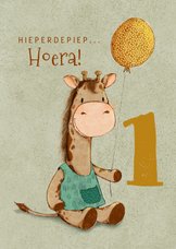 Vrolijke verjaardagskaart voor kind met giraf en ballon