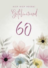 Vrolijke verjaardagskaart waterverf bloemen 60 jaar