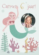 Vrolijke zeemeermin met foto uitnodiging kinderfeestje
