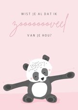Zachtroze valentijnskaart met illustratie van een panda