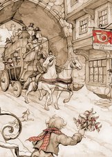 Zakelijke kerstkaart Anton Pieck postkoets bruindruk