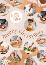 Zakelijke kerstkaart koperlook speelse kerstballen collage