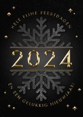 Zakelijke nieuwjaarskaart zwarte sneeuwvlok, sterren en 2024