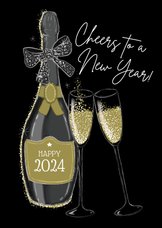 Zakelijke uitnodiging nieuwjaarsborrel champagnefles