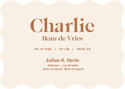 Beige geboortekaartje golfrand met abstracte vorm Achterkant