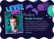 Enkele uitnodiging game party level up wave Achterkant