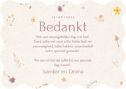 Fotokaart trouwen met geschulpte rand bedankt en bloemetjes Achterkant