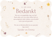 Fotokaart trouwen met geschulpte rand bedankt en bloemetjes Achterkant
