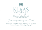 Geboortekaartje klassiek vintage gestreept strikje blauw Achterkant