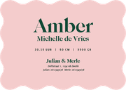 Geboortekaartje modern met golvende rand groen met roze Achterkant