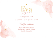 Geboortekaartje wave vorm roze waterverf goud hartje Achterkant