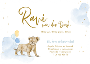 Golvend geboortekaartje met leeuw waterverf Achterkant