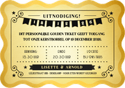Grappige uitnodiging kerstborrel gouden ticket stijl Achterkant
