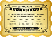 Grappige uitnodiging kerstborrel gouden ticket stijl Achterkant