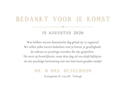 Liggende bedankkaart trouwen met eigen foto en golf rand Achterkant