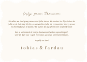 Minimalistische trouwkaart beige bruin wij gaan trouwen golf Achterkant