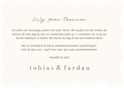 Minimalistische trouwkaart beige bruin wij gaan trouwen golf Achterkant