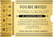 Originele uitnodiging bruiloft in stijlvol VIP-ticket vorm  Achterkant