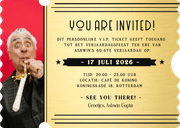 Originele uitnodiging verjaardag in ticket vorm met golfrand Achterkant