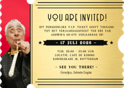 Originele uitnodiging verjaardag in ticket vorm met golfrand Achterkant