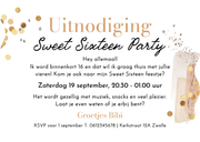 Originele uitnodigingskaart sweet16 foto cijferballon goud  Achterkant
