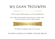 Save the Date kaart ticket met grote foto en namen Achterkant