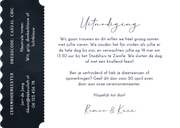 Stijlvolle trouwuitnodiging ticket donkerblauw hartjes Achterkant