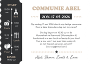 Stoere uitnodiging communie ticket vorm met kraft Achterkant