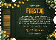 Ticket uitnodiging feestje botanisch met foto's en lampjes Achterkant