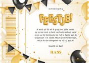 Ticket uitnodiging feestje met ballonnen en confetti Achterkant