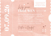 Ticketkaart bruiloft trouwkaart waterverf roze hip Achterkant