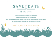 Trouwkaart silhouet samen op 1 fiets met golfrand Achterkant