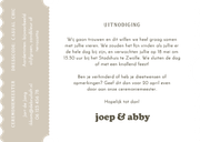 Trouwkaart uitnodiging ticket minimalistisch beige Achterkant