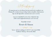 Trouwkaart wave vorm kaart donkerblauw stijlvol blauw goud Achterkant