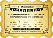 Uitnodiging kerstborrel of feestje gouden ticket Achterkant