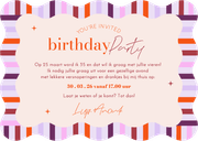 Uitnodiging kleurrijke rand in wave vorm verjaardag Achterkant