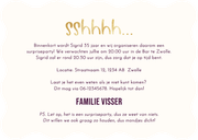 Uitnodiging surpriseparty paars gestreept golfvorm goudlook Achterkant
