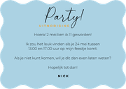 Uitnodiging verjaardagsfeestje jongen fotokaart ballon wave Achterkant