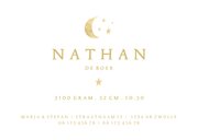 Waterverf geboortekaartje jongen sterren en maantje Achterkant