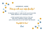 Wave blauw kinderfeestje uitnodiging confetti 1 jaar foto Achterkant