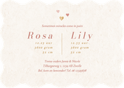 Wave geboortekaartje tweeling hartjes beige roze lief Achterkant