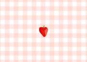 Bedankkaartje bruiloft aardbeien roze ruitjes Achterkant