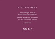 Bedankkaartje communie foto & kruis verfspetters roze 3